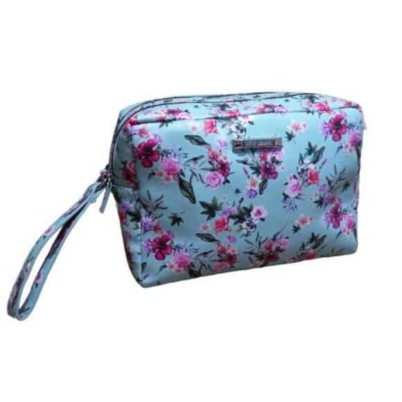 👉LAST CHANCE‼️Steve Madden Cosmetic Bag Light Blue Floral Double Zip Weekender - Picture 14 of 14
